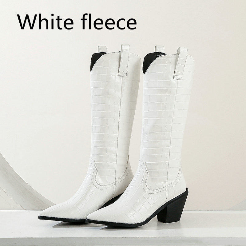 Faux Leather Knee High Boots