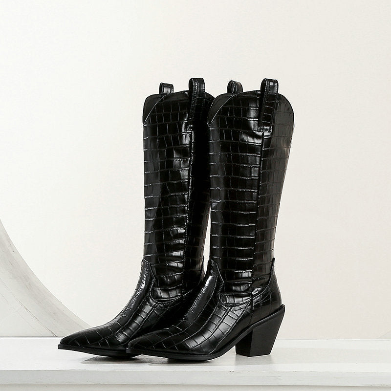 Faux Leather Knee High Boots