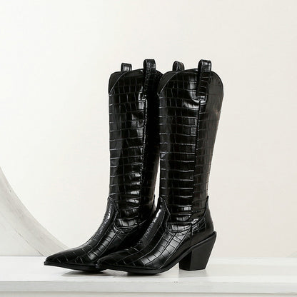 Faux Leather Knee High Boots