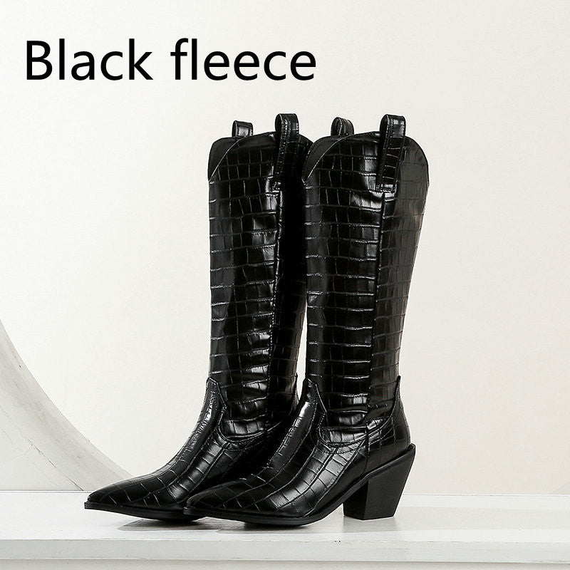 Faux Leather Knee High Boots