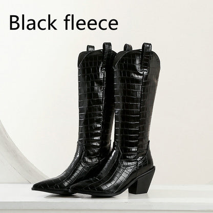 Faux Leather Knee High Boots
