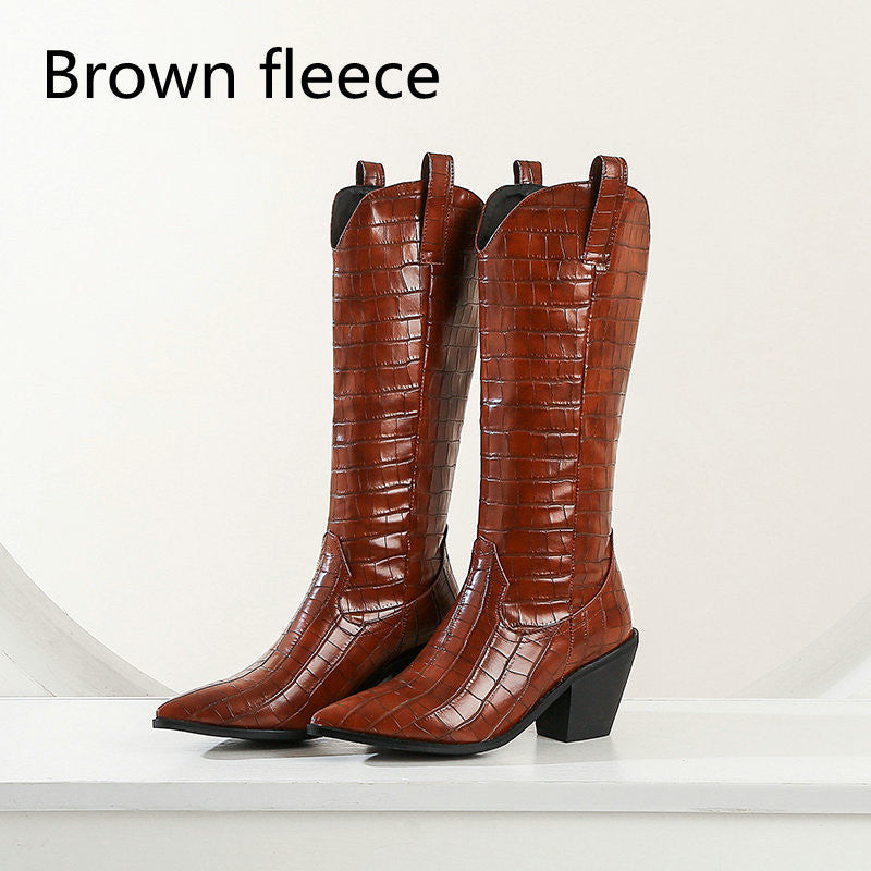 Faux Leather Knee High Boots