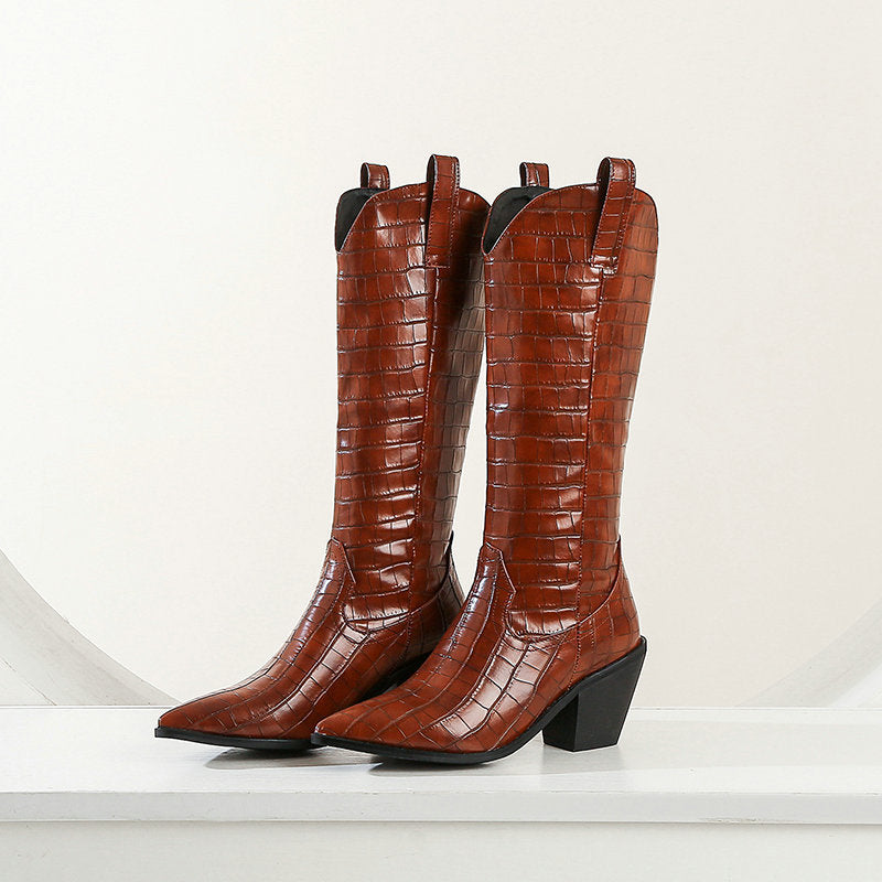 Faux Leather Knee High Boots