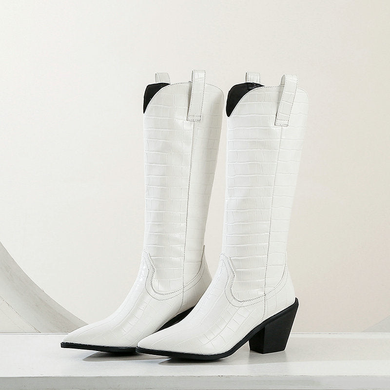 Faux Leather Knee High Boots